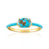 Vintage Enameled Geometric Oval Turquoise Gold Plated Ring