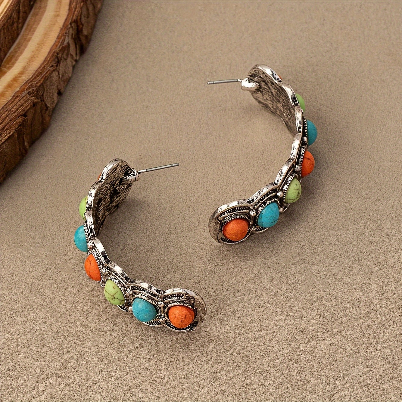 BOUCLES D'OREILLES SUD-OUEST AMÉRICAIN TURQUOISE ARGENT CRÉOLE