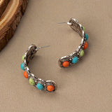 BOUCLES D'OREILLES SUD-OUEST AMÉRICAIN TURQUOISE ARGENT CRÉOLE