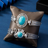 BRACELET VINTAGE TURQUOISE ACCENT VINTAGE ARGENT