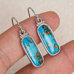 BOUCLES D'OREILLES TURQUOISE ARGENT PLAQUÉ RECTANGLE GOUTTE
