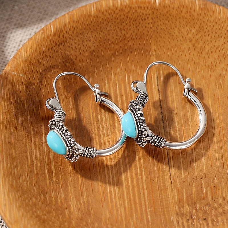BOUCLES D'OREILLES VINTAGE RÉTRO ALLONGÉ TURQUOISE SPLICING