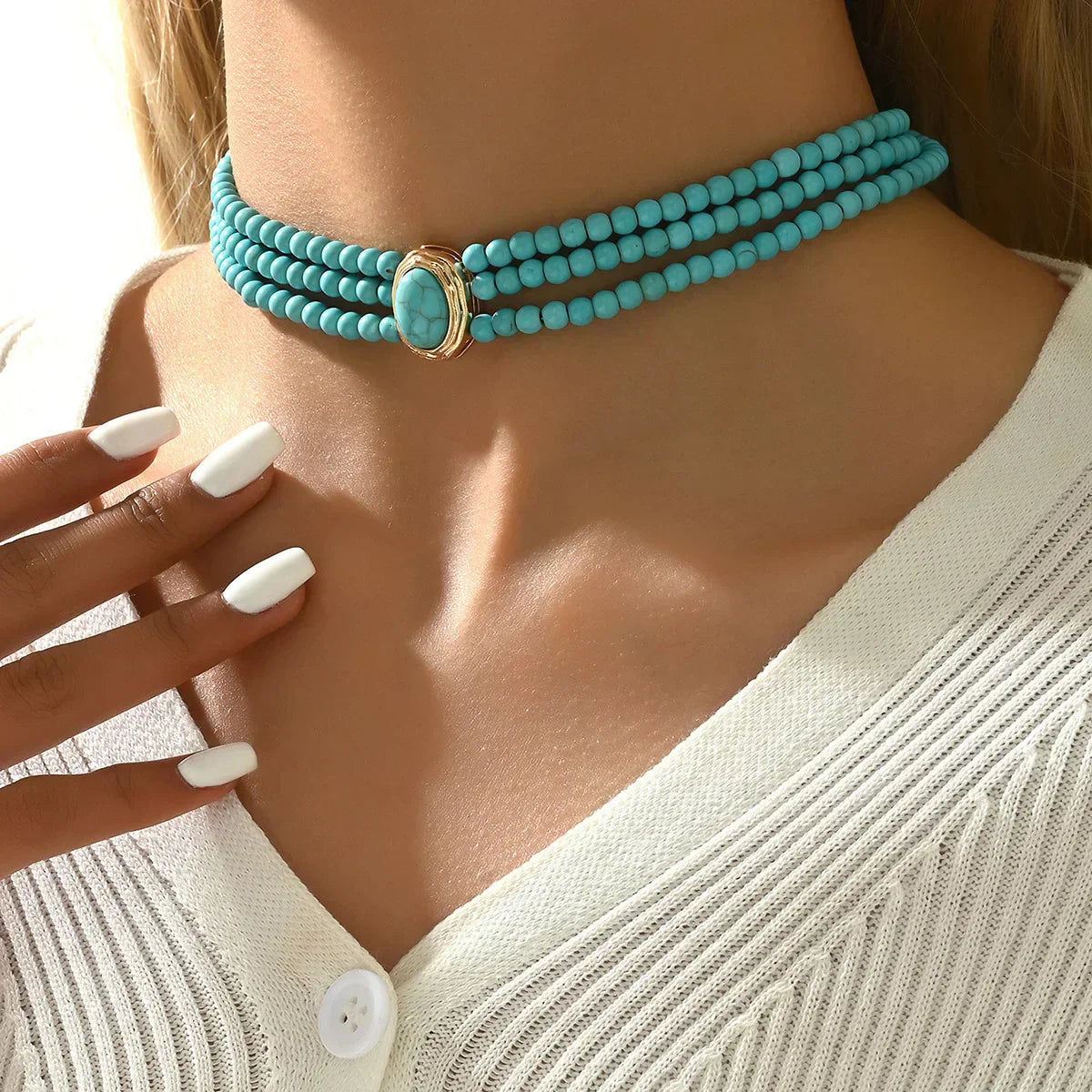 COLLIER ÉLÉGANT VINTAGE TURQUOISE PERLÉ