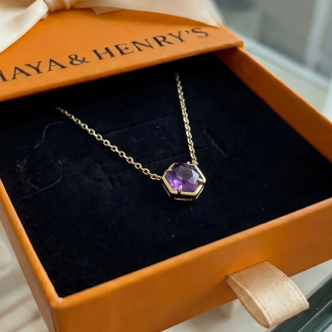 Collier Améthyste Serti Clos Pendentif | Or Rose