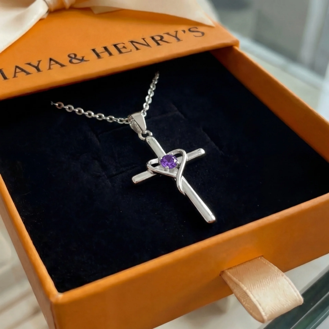 Collier Améthyste Center Croix | Or Blanc