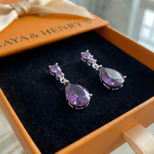 Boucles d'Oreilles Améthyste Goutte de Rosée | Or Blanc