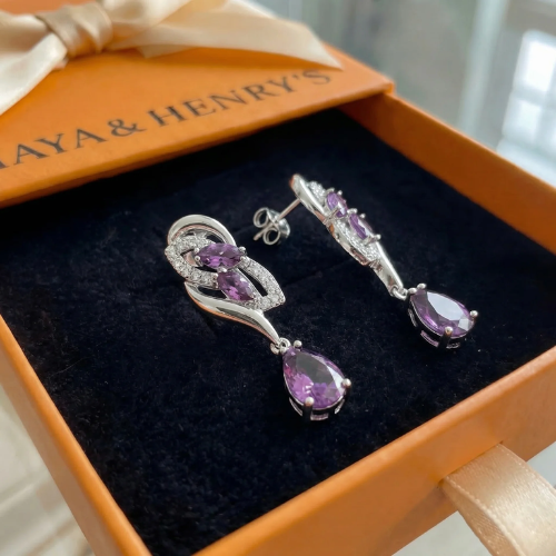 Boucles d'Oreilles Améthyste Lueur Goutte | Or Blanc