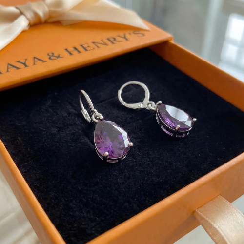 Boucles d'Oreilles Améthyste Goutte | Or Blanc