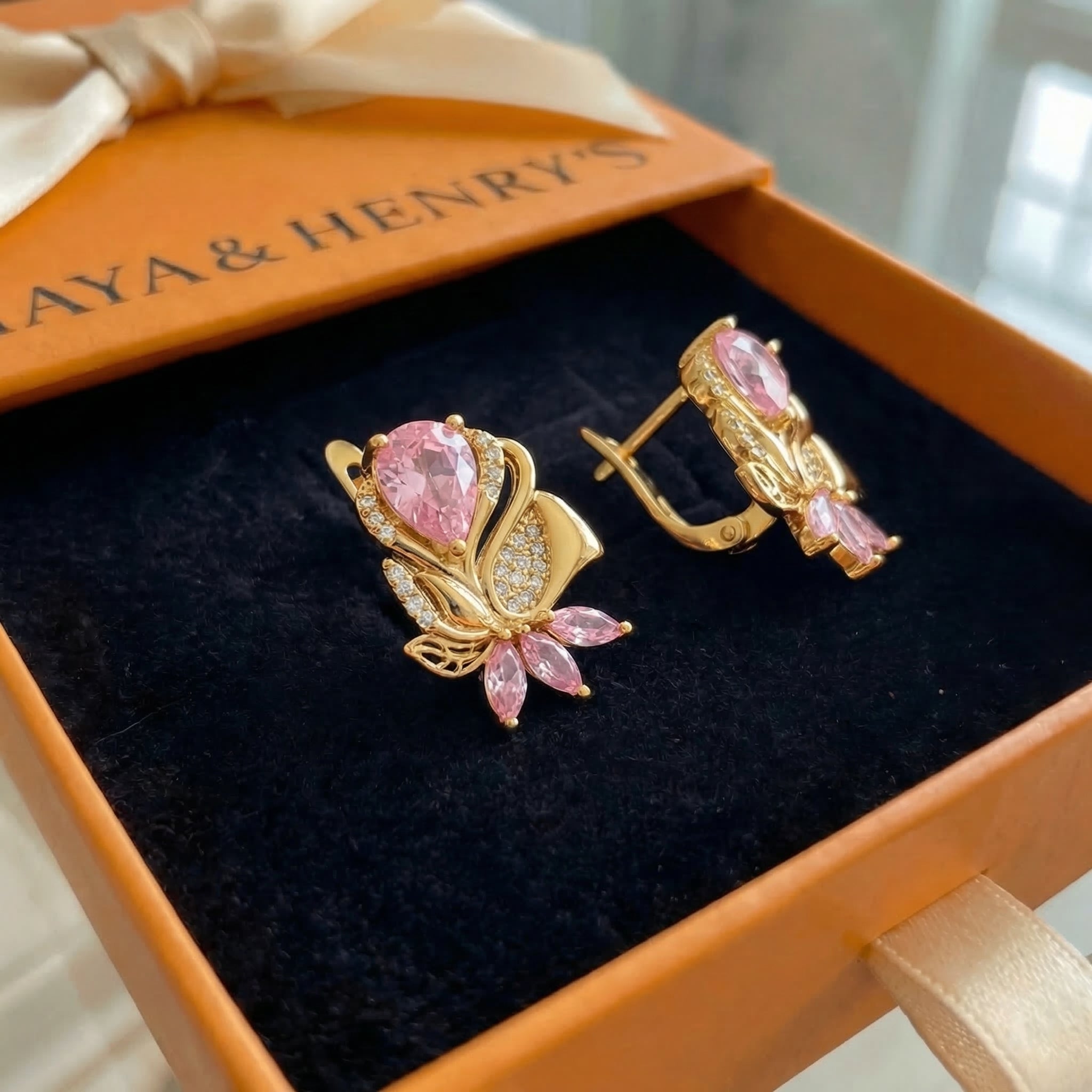 Boucles d'Oreilles Amorette Pétale de Rose | Or Rose
