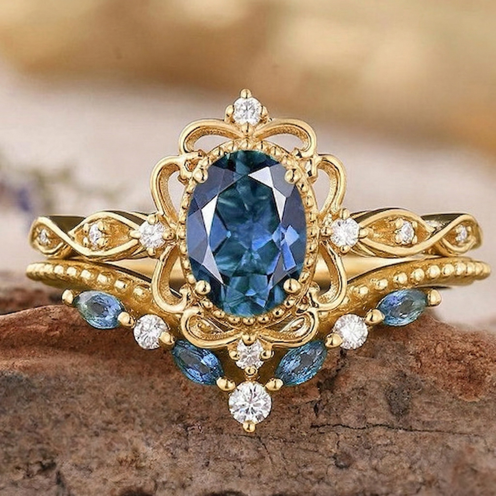 Ensemble Azelia Saphir Couronne Bague | Or
