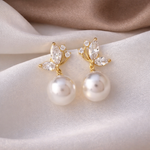 Vintage Zircon Crystal Pearl Earrings