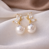Vintage Zircon Crystal Pearl Earrings