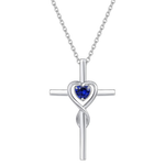 Sapphire Heart Stone Cross Necklace | White Gold