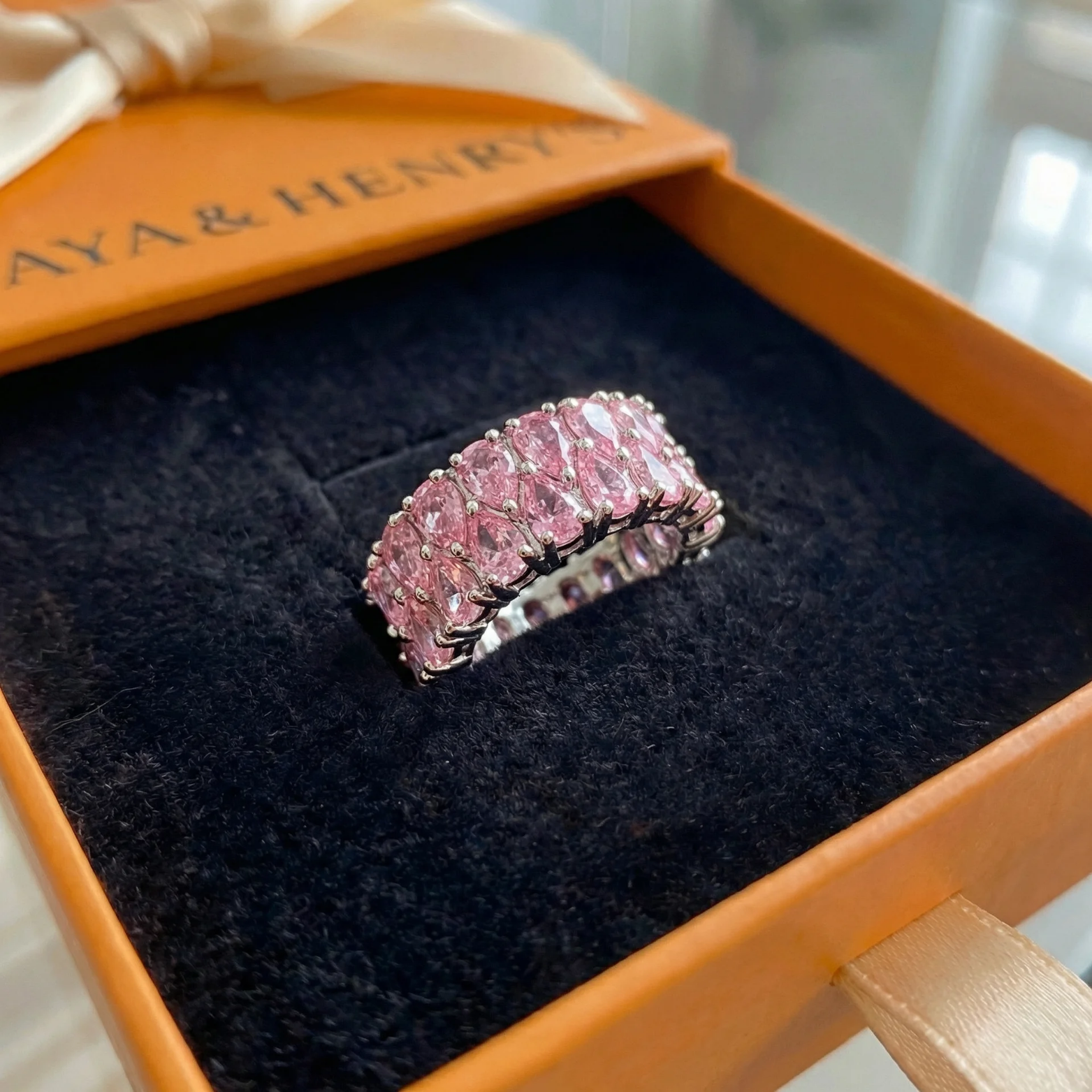 Bague Rose Poudré Cascade Éternité | Or Blanc