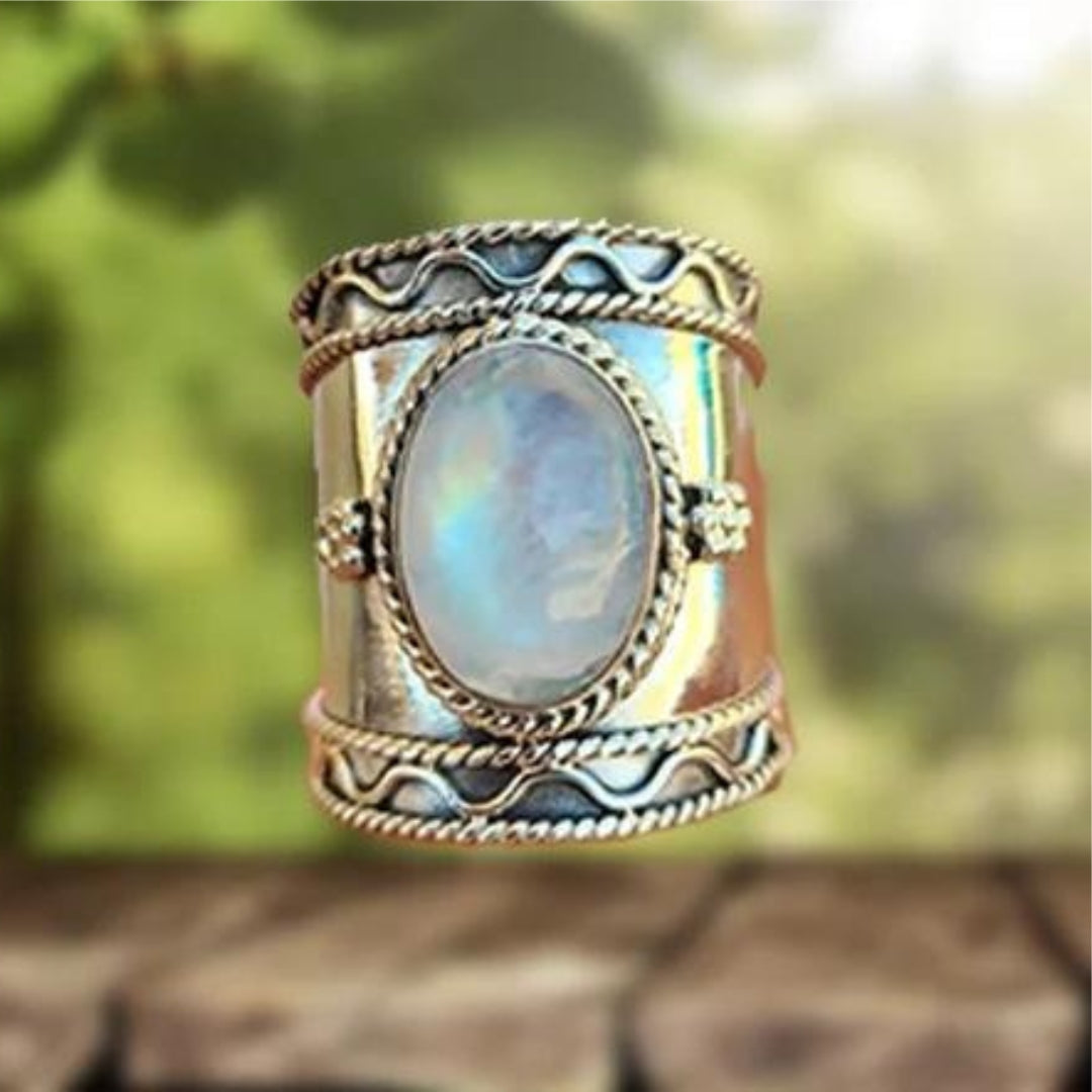 BAGUE BOHÈME PIERRE DE LUNE GRAND ANNEAU