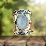 BAGUE BOHÈME PIERRE DE LUNE GRAND ANNEAU