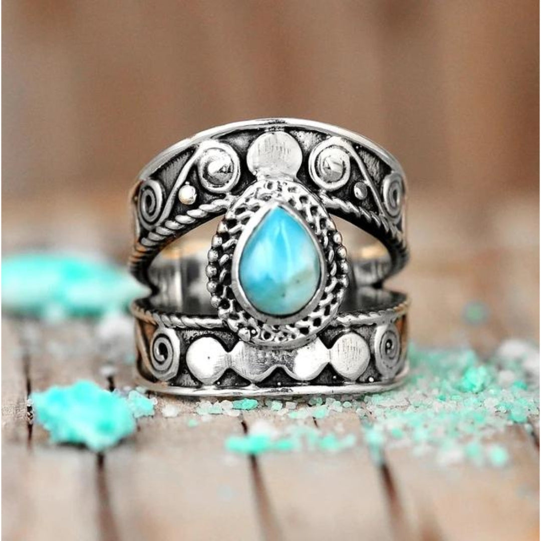 BAGUE TURQUOISE GOUTTE AJOURÉ