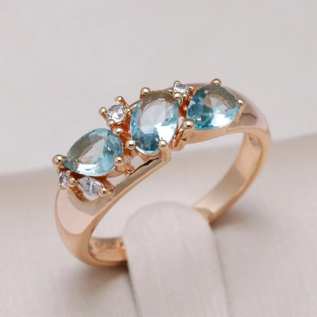 BAGUE ÉLÉGANT BLEU VINTAGE ZIRCONE | OR