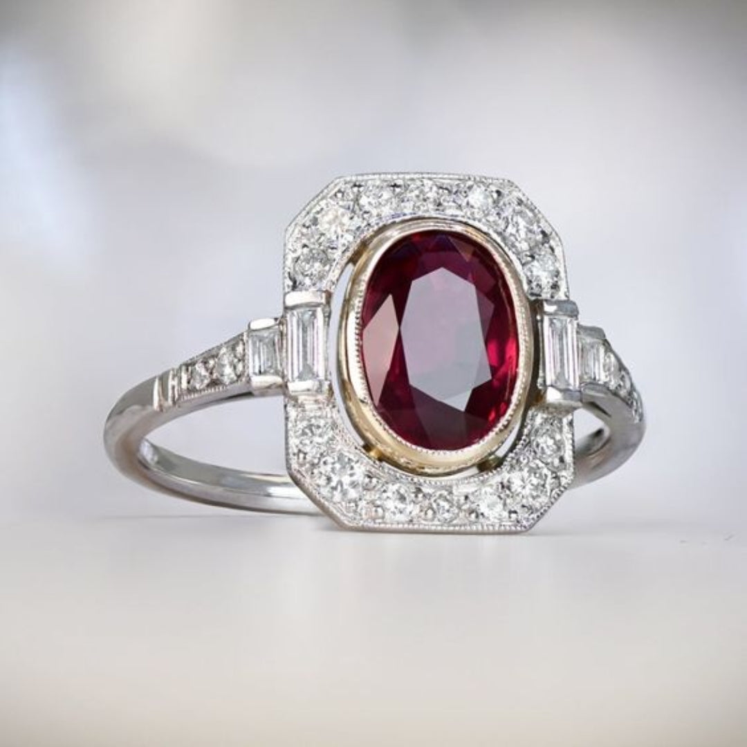 BAGUE VINTAGE ROUGE ZIRCONE ARGENT