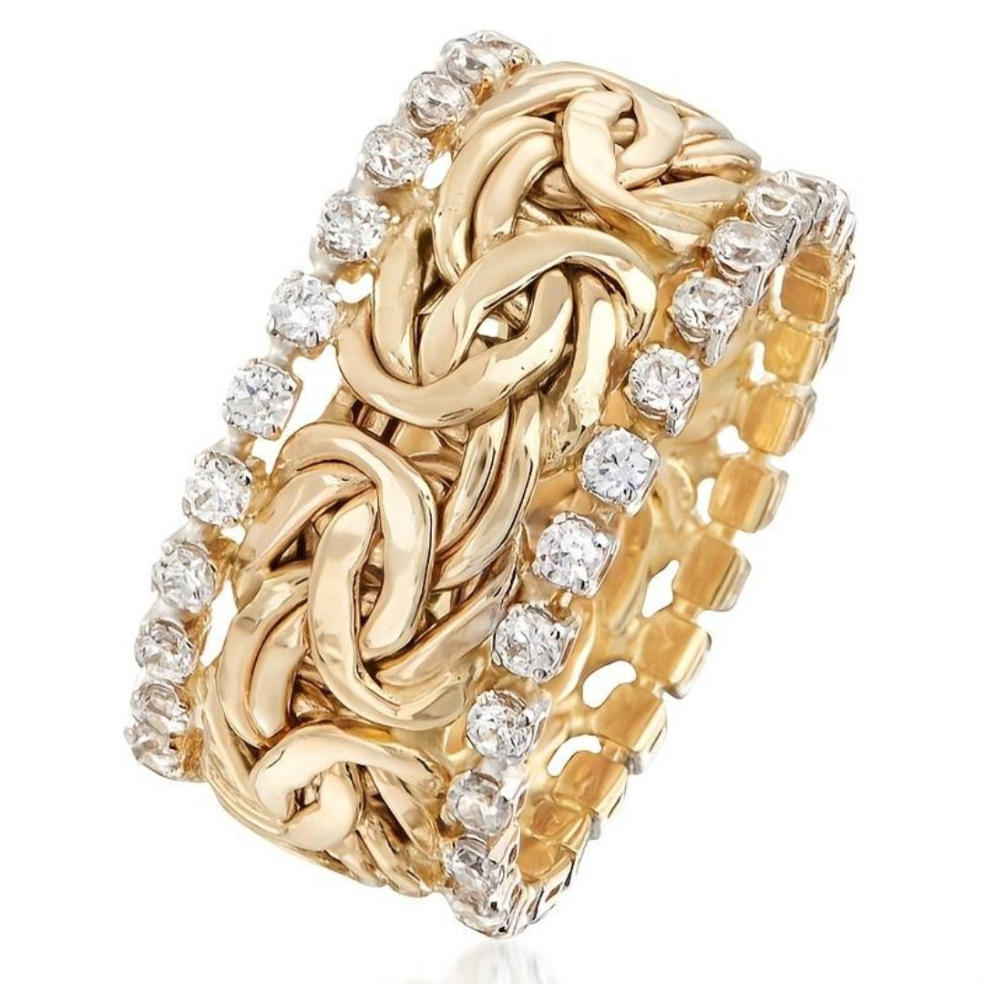 BAGUE VINTAGE DORÉ TRESSÉ ZIRCONE
