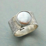 BAGUE VINTAGE INCRUSTÉ BLANC PERLE ARGENT