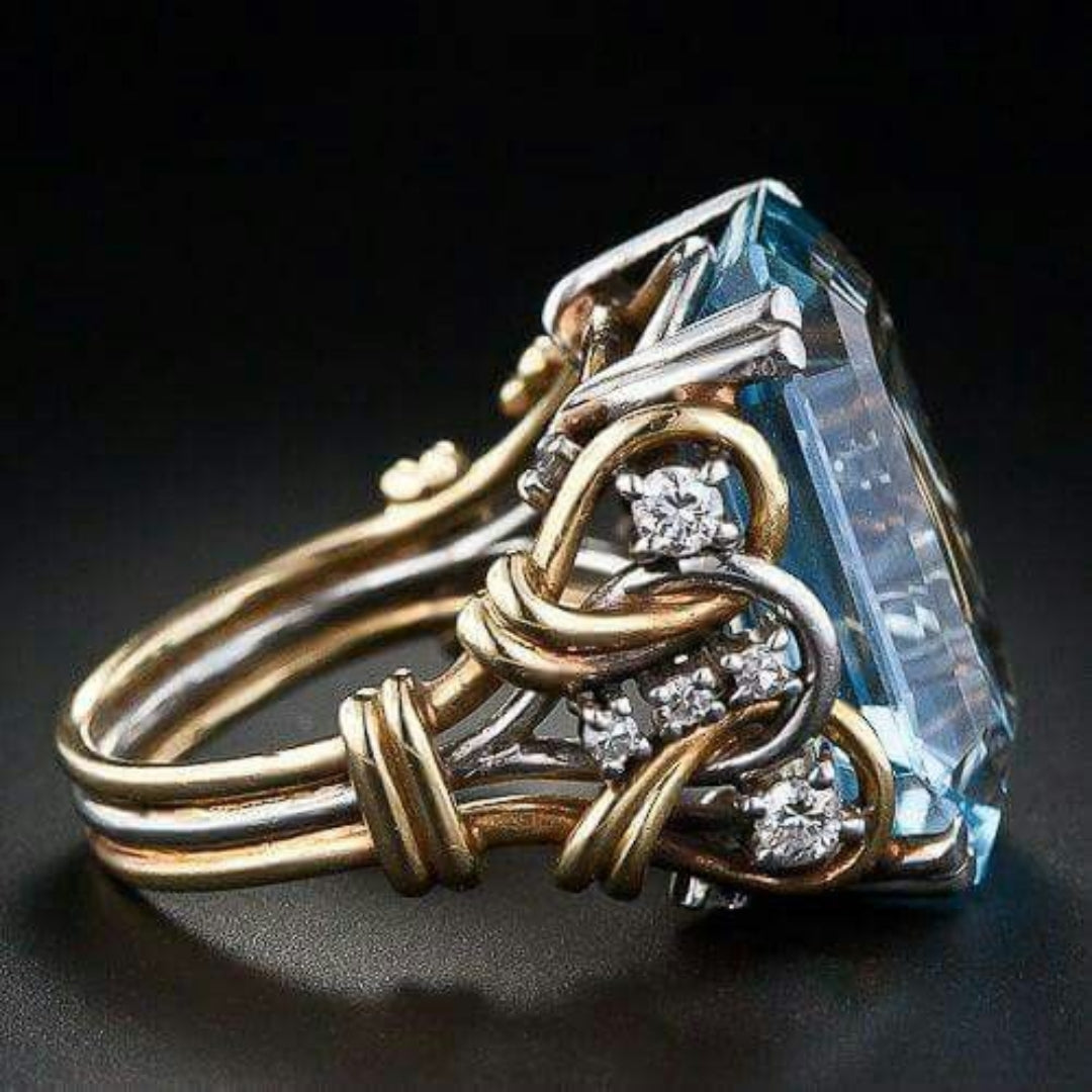 BAGUE VINTAGE BLEU ZIRCONE SUPERPOSÉ OR