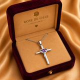 COLLIER AMÉTHYSTE CENTER CROIX | OR BLANC