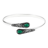 BRACELET OUVERT VINTAGE GOUTTE ÉMERAUDE FILIGRANE | ARGENT