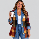 LILLIAN | VESTE EN JEAN COLOR BLOCK TARTAN