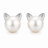 Boucles d'oreilles clous chat perle argent 925