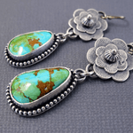 BOUCLES D'OREILLES VINTAGE TURQUOISE FLORAL GOUTTE