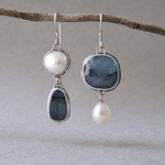 Vintage Blue Stone Pearl Earrings