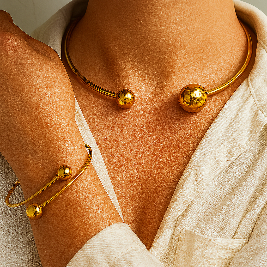 Ensemble Minimaliste Lumineux Col & Manchette Bracelet | Or