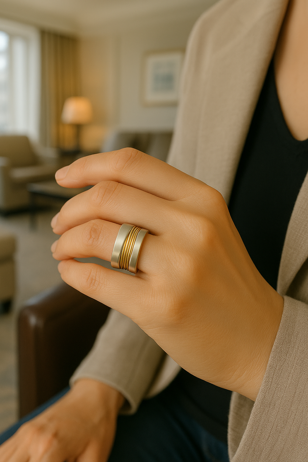 Silver Golden Threads - Ring