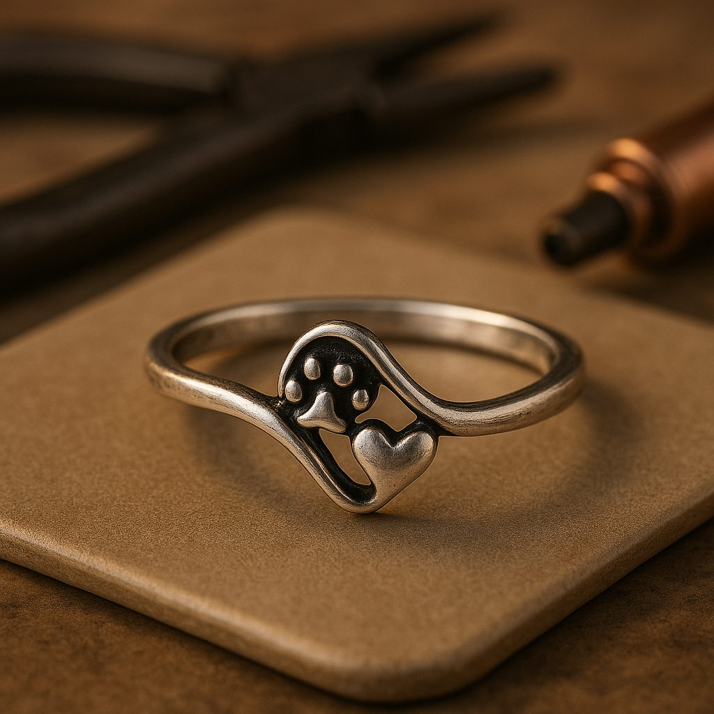 Vintage Paw Heart Ring