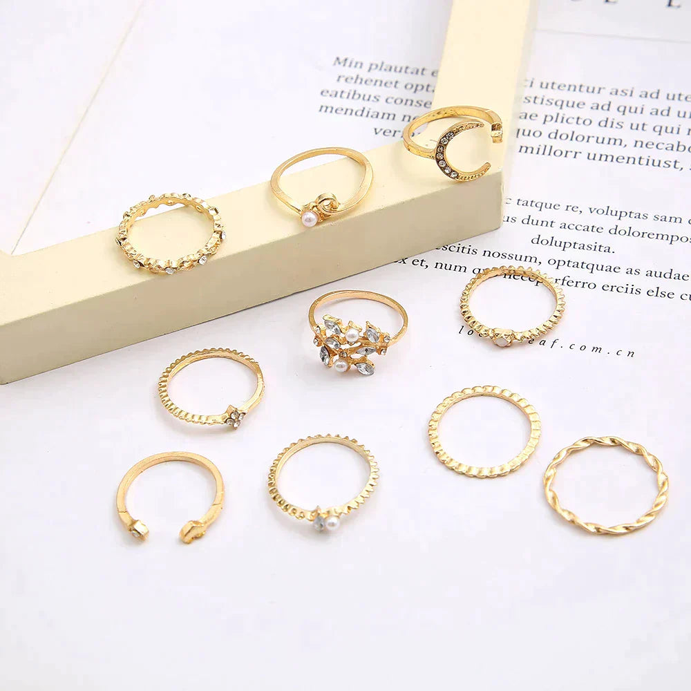 10 Pack of Bohemian Rings - Gold