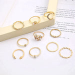 10 Pack of Bohemian Rings - Gold
