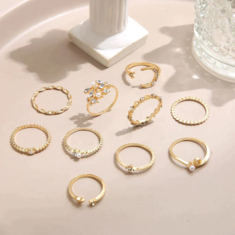10 Pack of Bohemian Rings - Gold