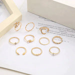 10 Pack of Bohemian Rings - Gold