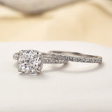 Bridal Cushion 2PC Ring Set | White Gold