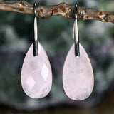 Elegant Natural Stone Rose Quartz Teardrop Earrings