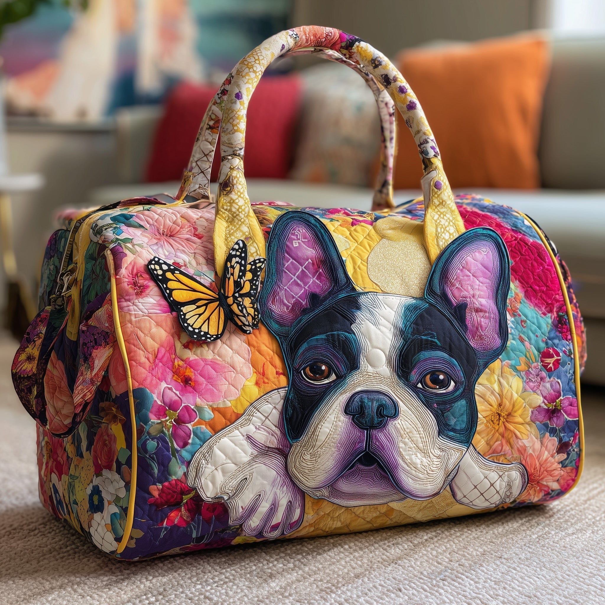 Dreaming Frenchie Quilted Duffle Bag GFTONL5820