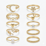 10 Pack of Bohemian Rings - Gold