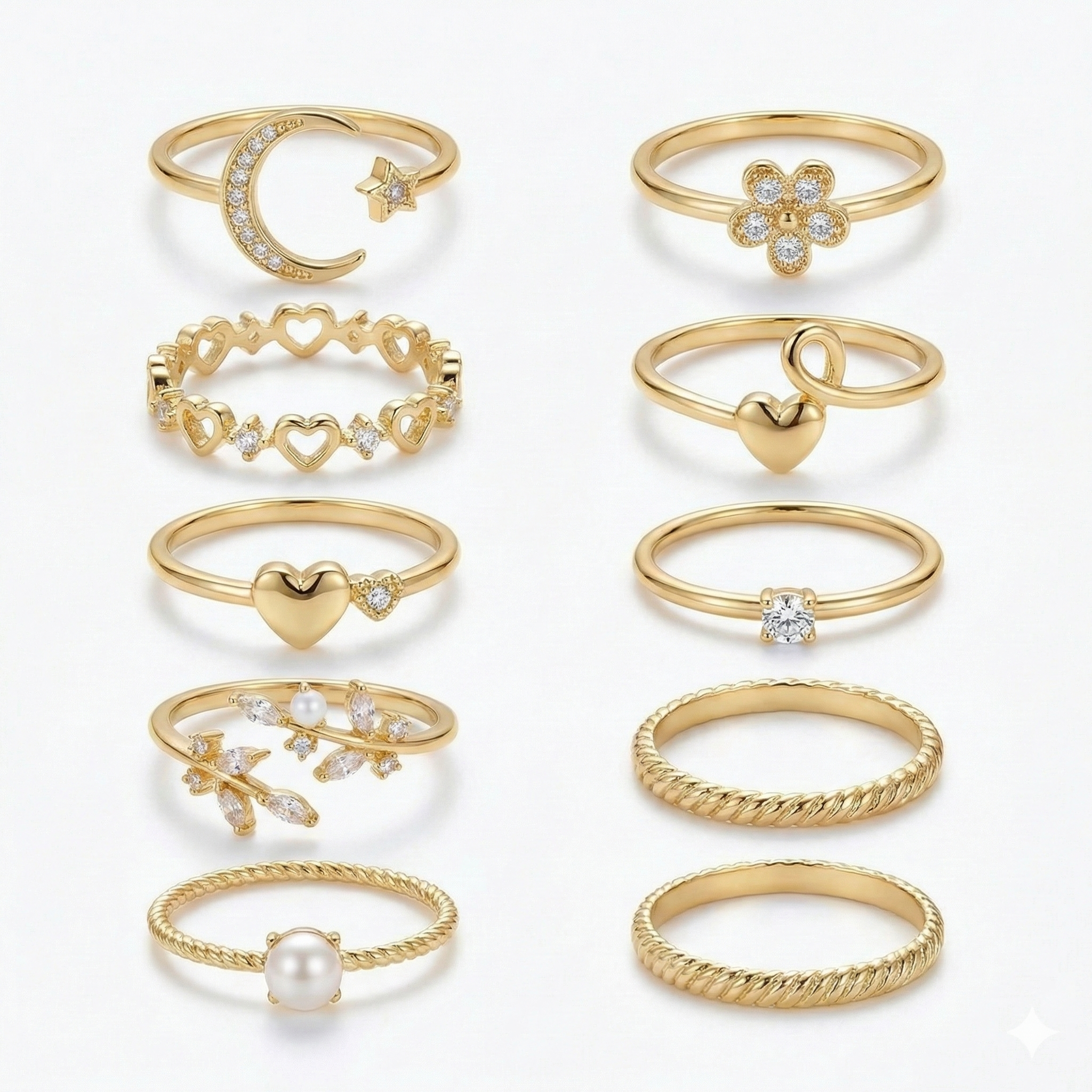 10 Pack of Bohemian Rings - Gold