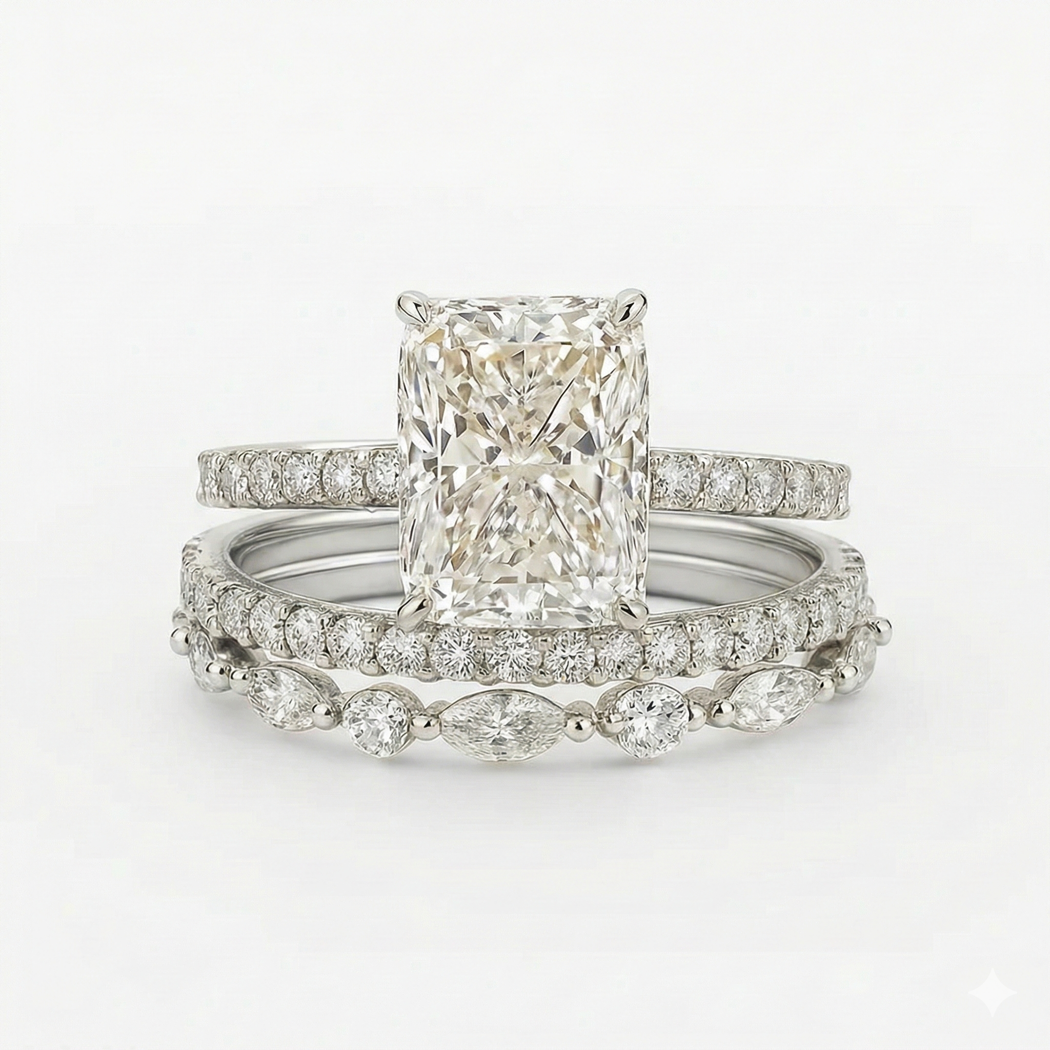 Jaily 3PC Wedding Ring Set - White Gold