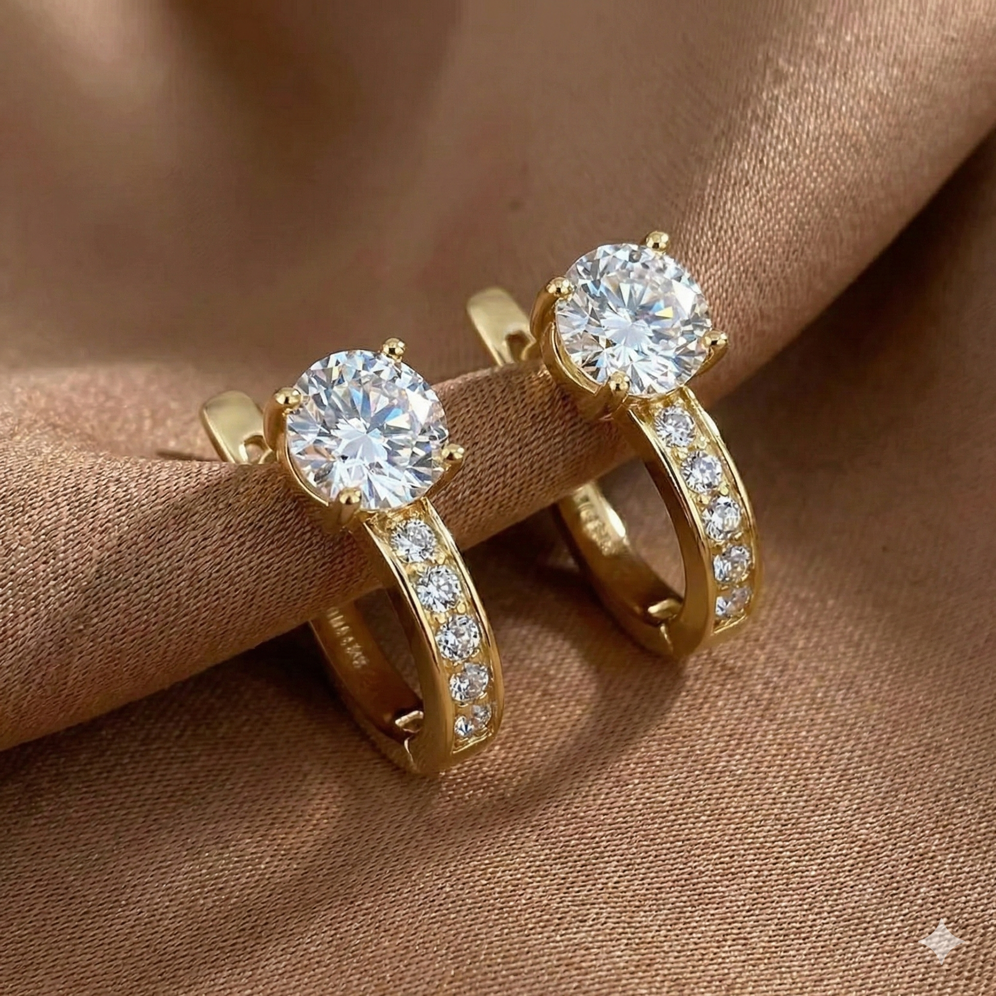 Channel Moissanite Huggie Earrings - Gold
