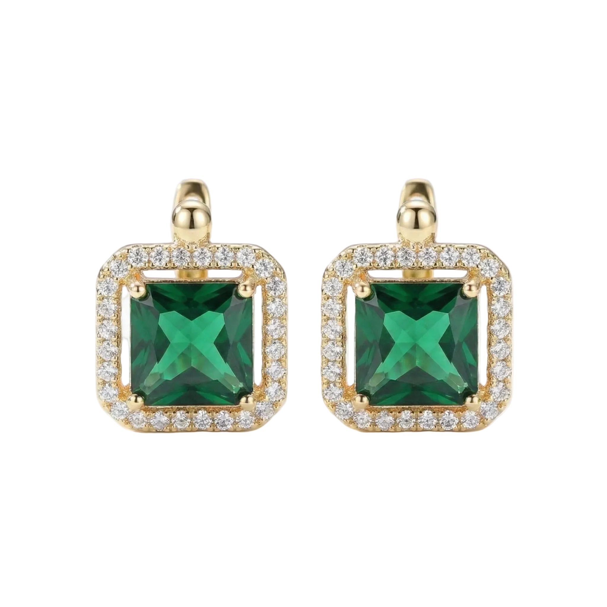 BOUCLES D'OREILLES VERT CARRÉ ZIRCONE | DORÉ OR