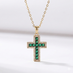 Solene Emerald Cross Pendant Gold Necklace