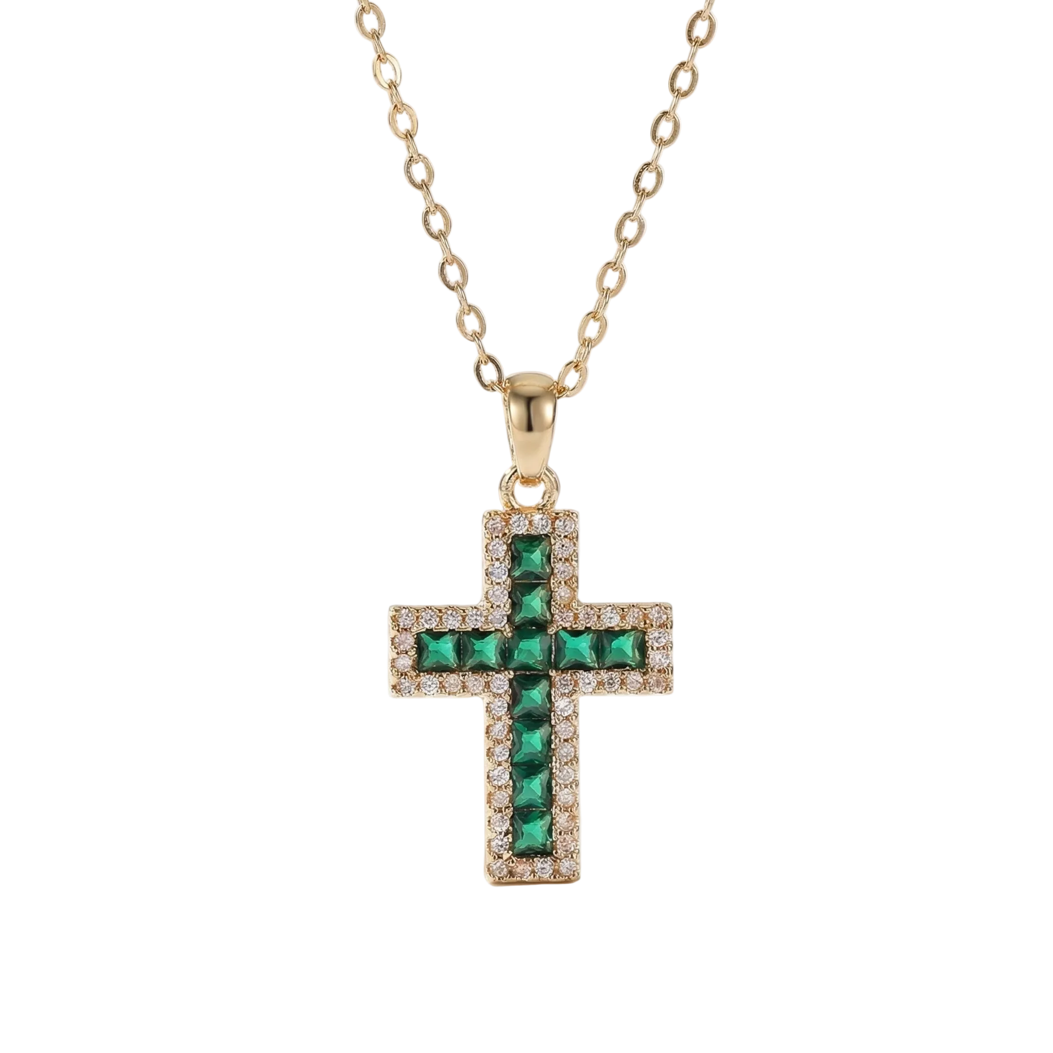 PENDENTIF COLLIER ÉMERAUDE CROIX | OR
