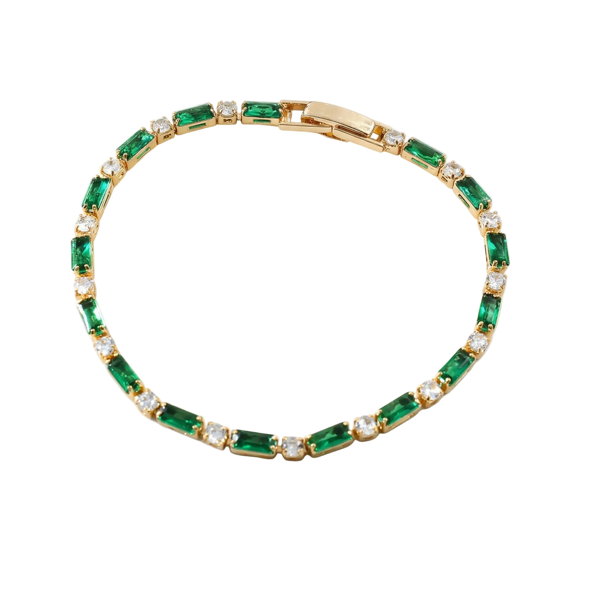 BRACELET TENNIS BAGUETTE ÉMERAUDE ALTERNÉE ZIRCONE RONDE | OR